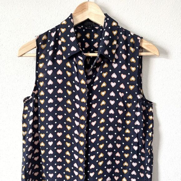 NEW J.CREW Heart Sleeveless Silk Button-down Tunic Shirt Size 4 - Picture 2 of 6